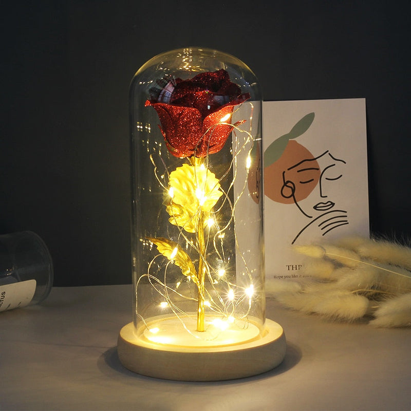 Artificial Flowers Beauty and the Beast Eternal Rose in Glass Cover Valentine