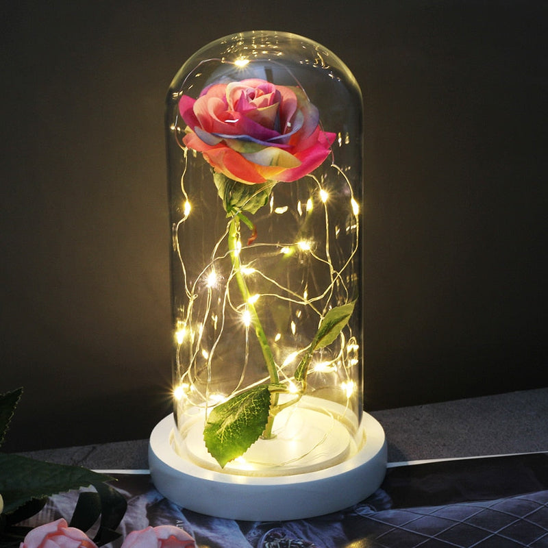 Artificial Flowers Beauty and the Beast Eternal Rose in Glass Cover Valentine