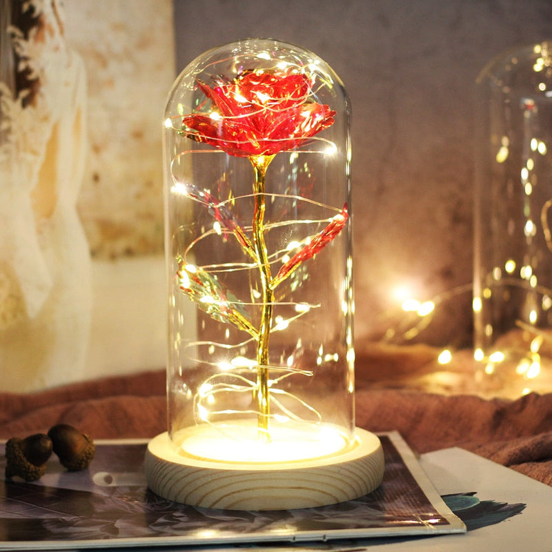 Artificial Flowers Beauty and the Beast Eternal Rose in Glass Cover Valentine