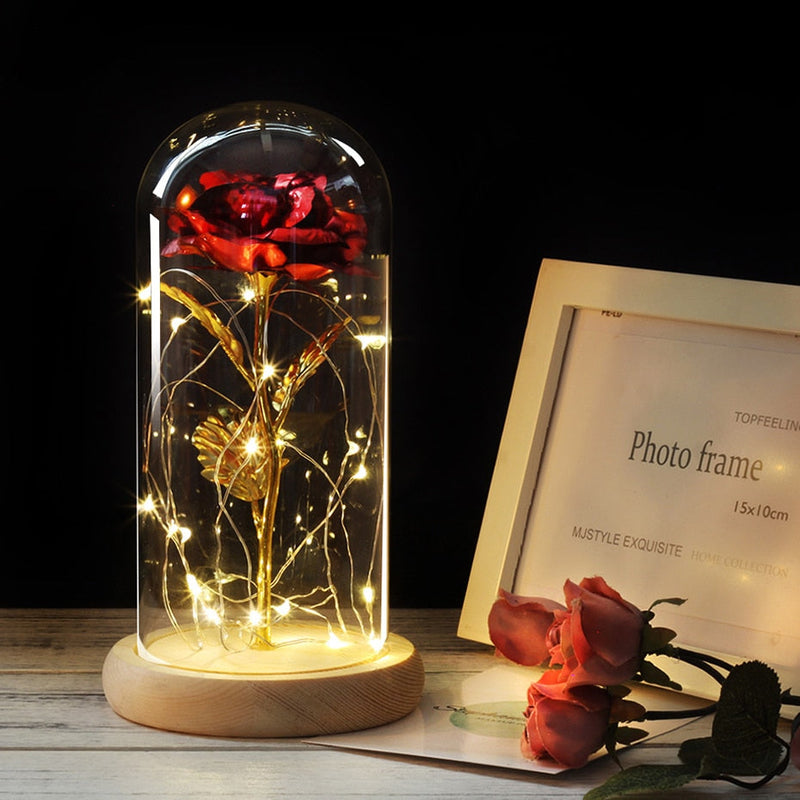 Artificial Flowers Beauty and the Beast Eternal Rose in Glass Cover Valentine