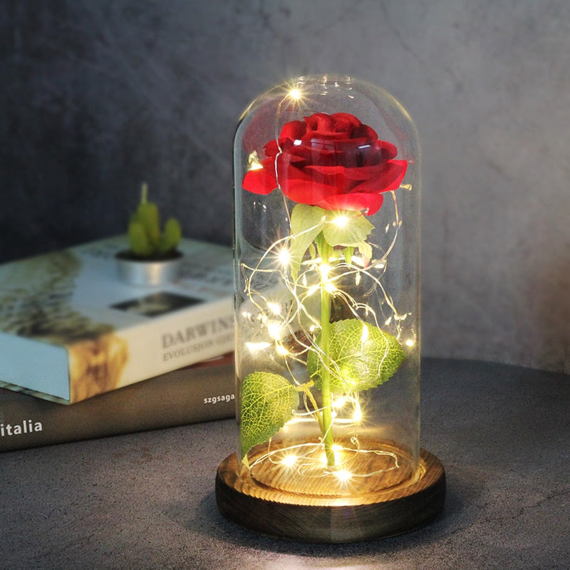 Artificial Flowers Beauty and the Beast Eternal Rose in Glass Cover Valentine