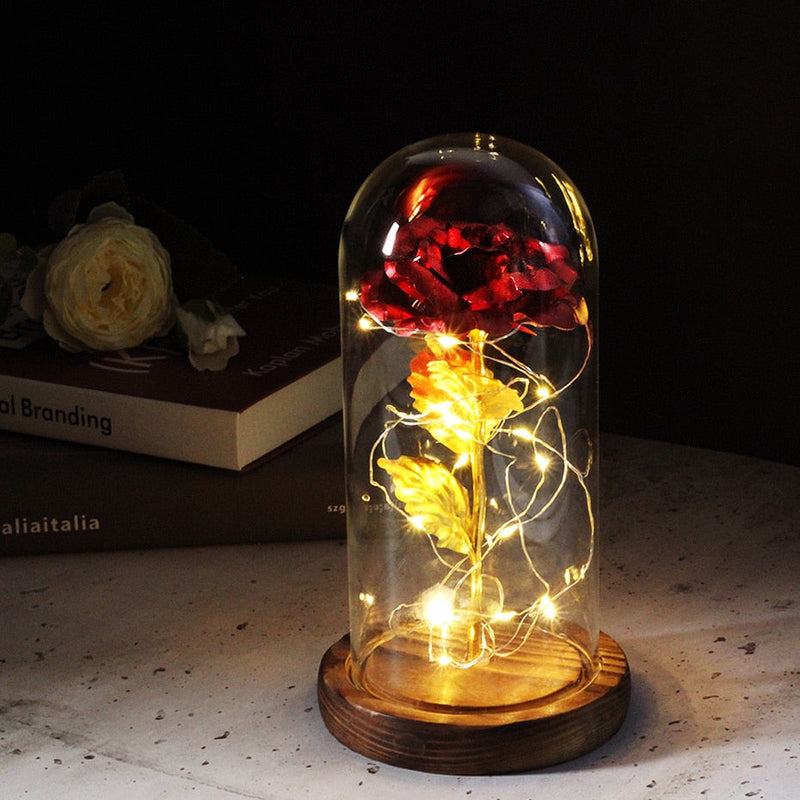 Artificial Flowers Beauty and the Beast Eternal Rose in Glass Cover Valentine