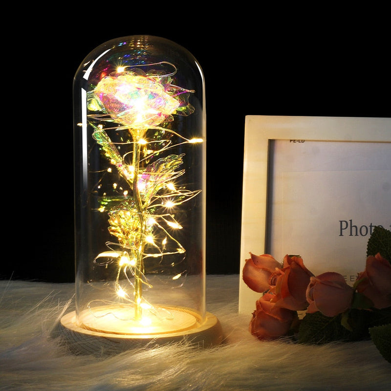 Artificial Flowers Beauty and the Beast Eternal Rose in Glass Cover Valentine