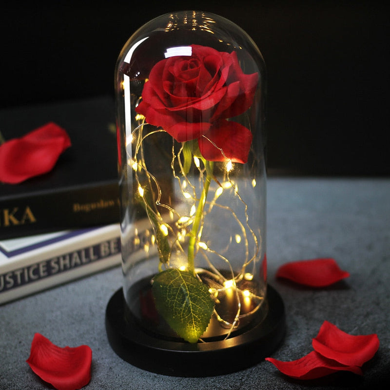 Artificial Flowers Beauty and the Beast Eternal Rose in Glass Cover Valentine