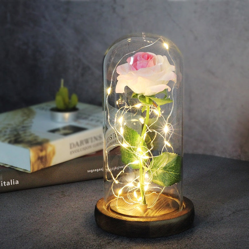 Artificial Flowers Beauty and the Beast Eternal Rose in Glass Cover Valentine