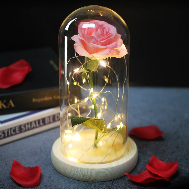 Artificial Flowers Beauty and the Beast Eternal Rose in Glass Cover Valentine