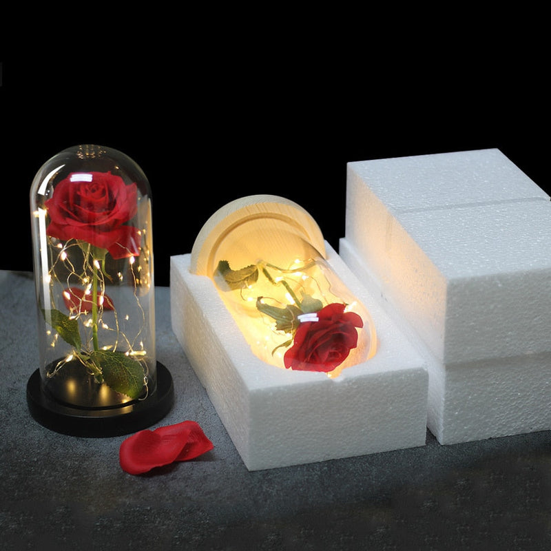 Artificial Flowers Beauty and the Beast Eternal Rose in Glass Cover Valentine