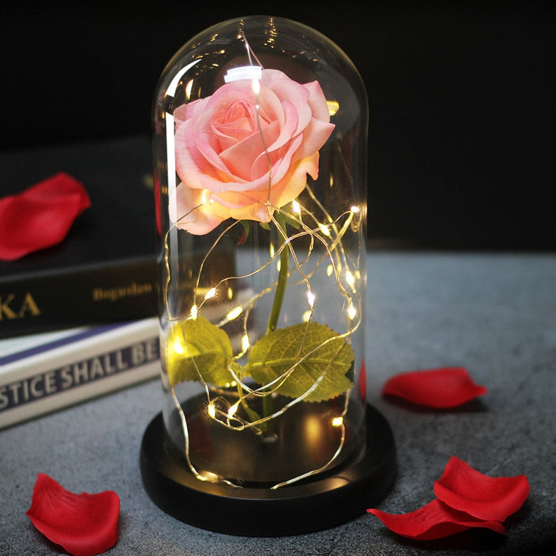 Artificial Flowers Beauty and the Beast Eternal Rose in Glass Cover Valentine