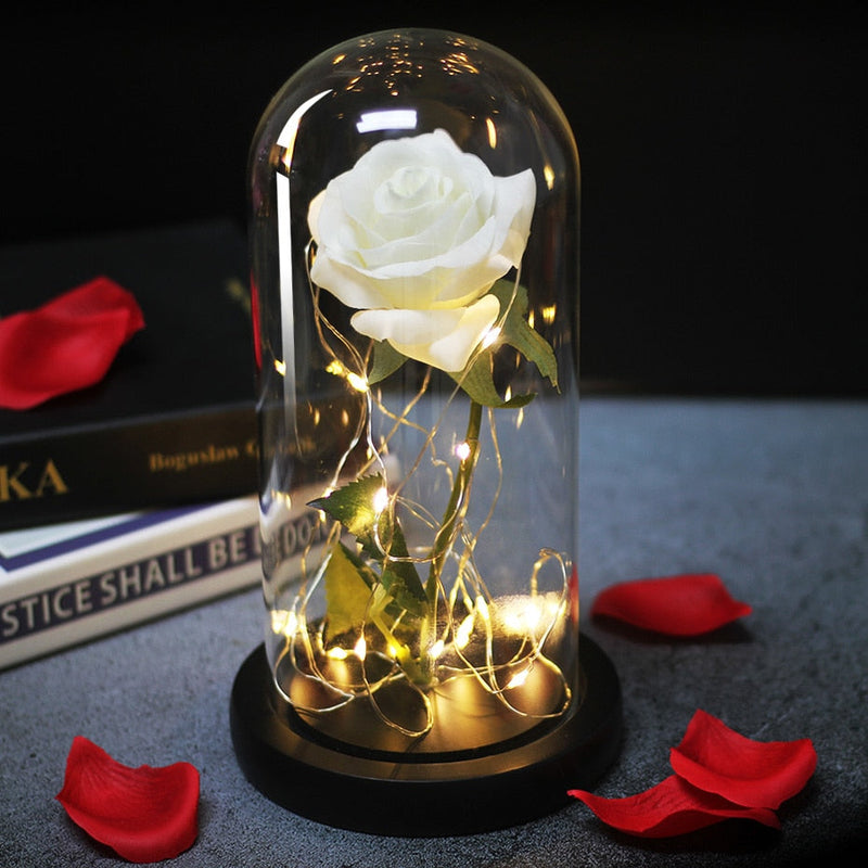 Artificial Flowers Beauty and the Beast Eternal Rose in Glass Cover Valentine