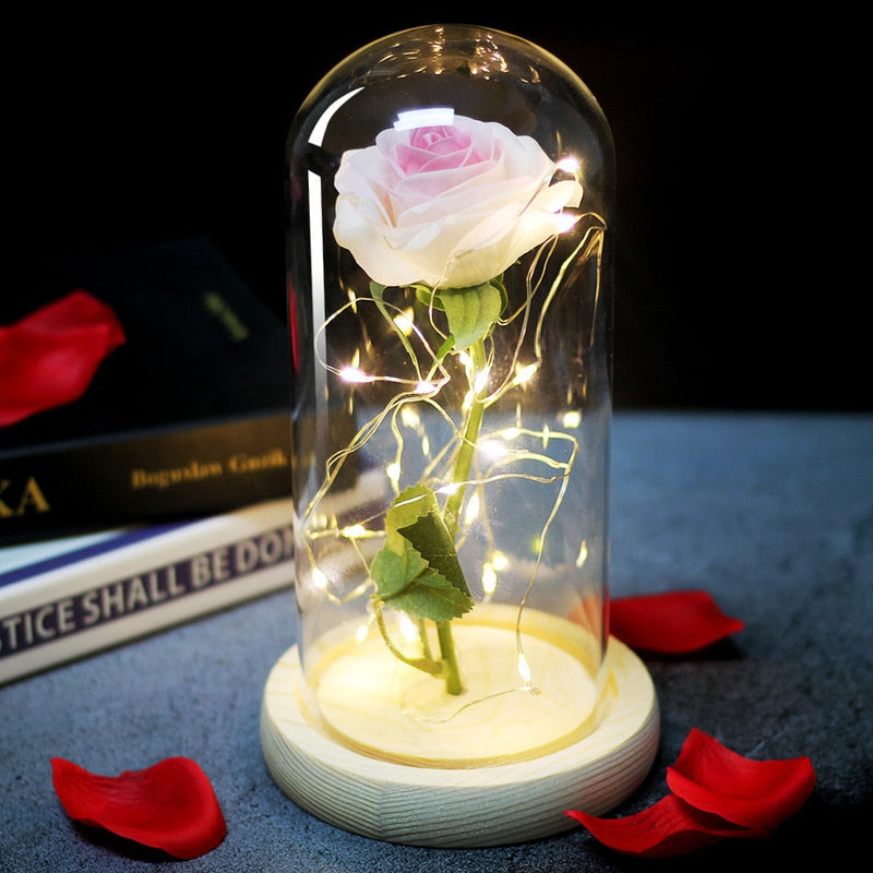 Artificial Flowers Beauty and the Beast Eternal Rose in Glass Cover Valentine