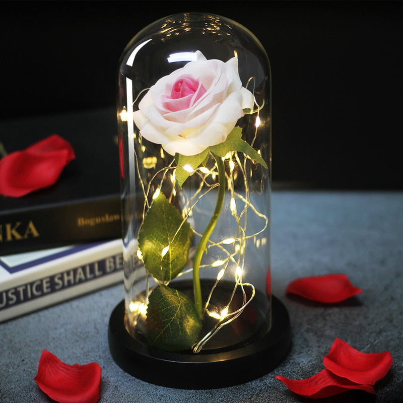 Artificial Flowers Beauty and the Beast Eternal Rose in Glass Cover Valentine