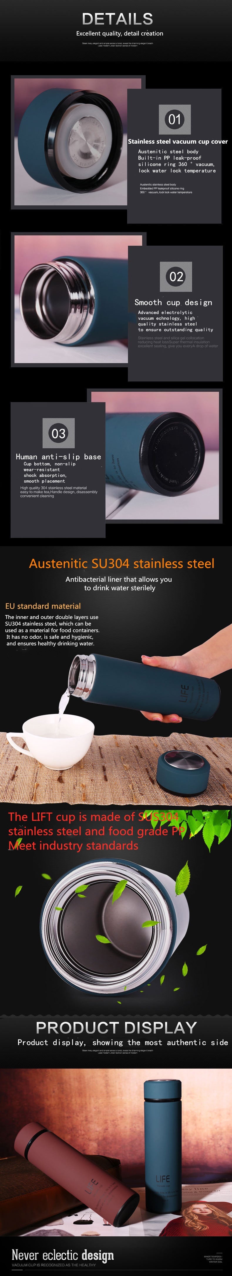 500ML Hot Water Thermos Tea Vacuum Flask With 500ML Hot Water Thermos Tea Vacuum Flask With 304 Sport Thermal Cup