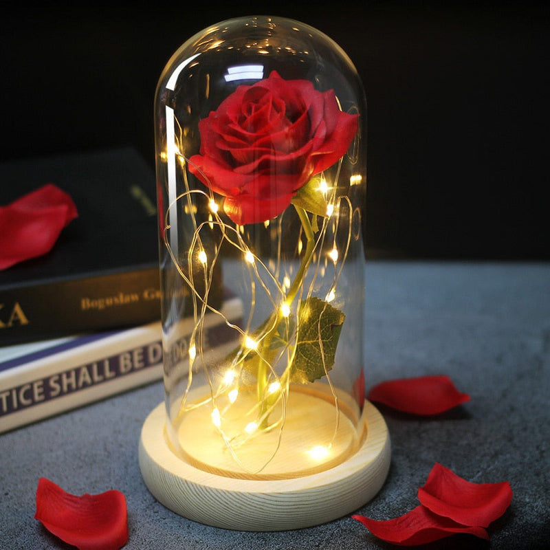 Artificial Flowers Beauty and the Beast Eternal Rose in Glass Cover Valentine