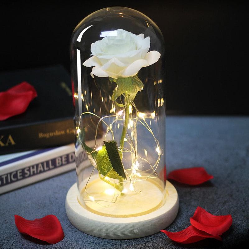 Artificial Flowers Beauty and the Beast Eternal Rose in Glass Cover Valentine