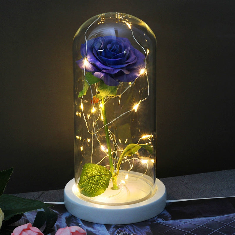 Artificial Flowers Beauty and the Beast Eternal Rose in Glass Cover Valentine