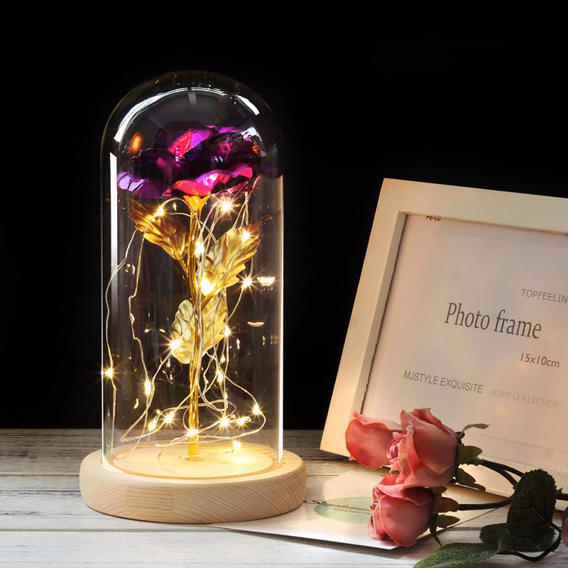 Artificial Flowers Beauty and the Beast Eternal Rose in Glass Cover Valentine