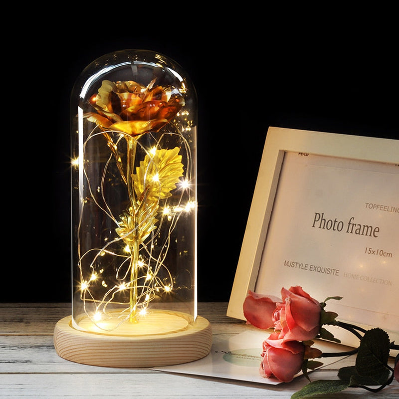 Artificial Flowers Beauty and the Beast Eternal Rose in Glass Cover Valentine