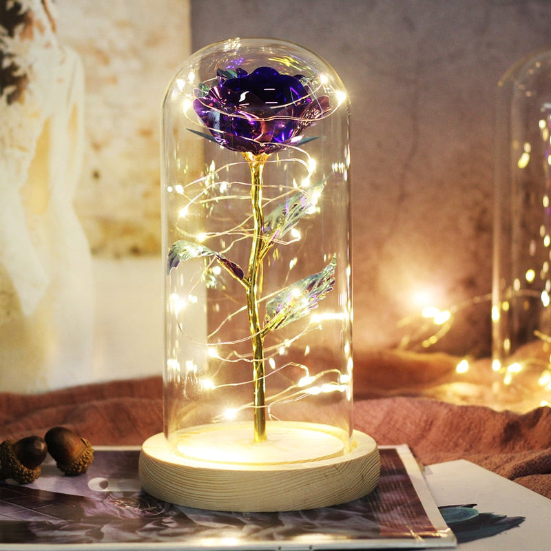 Artificial Flowers Beauty and the Beast Eternal Rose in Glass Cover Valentine