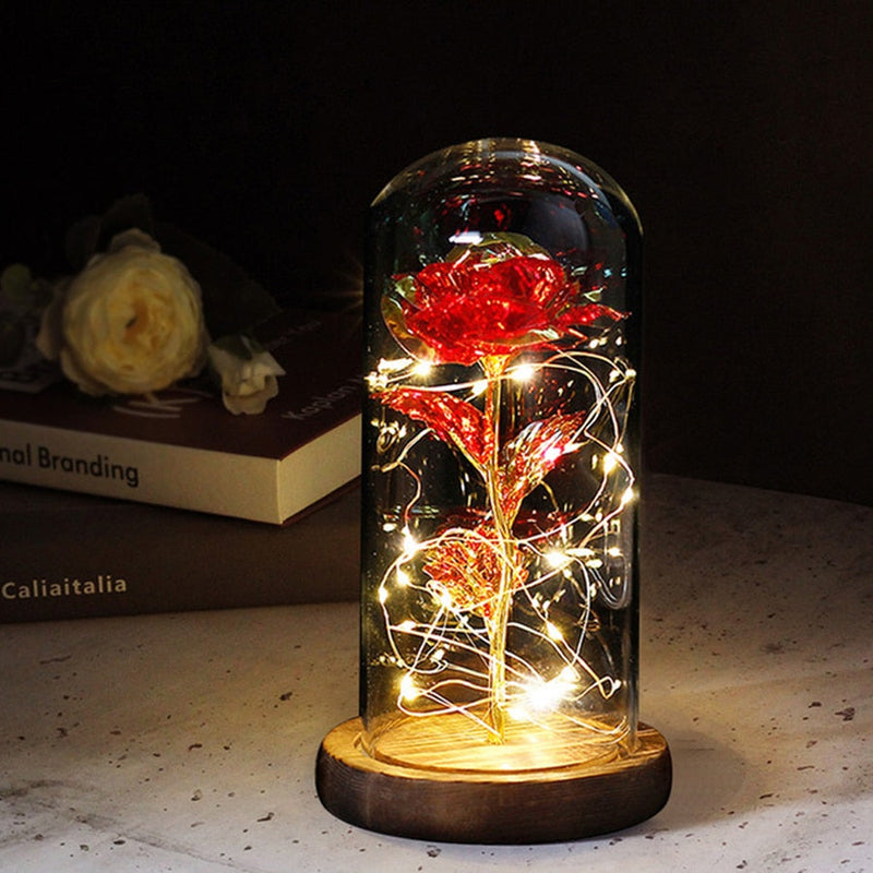 Artificial Flowers Beauty and the Beast Eternal Rose in Glass Cover Valentine