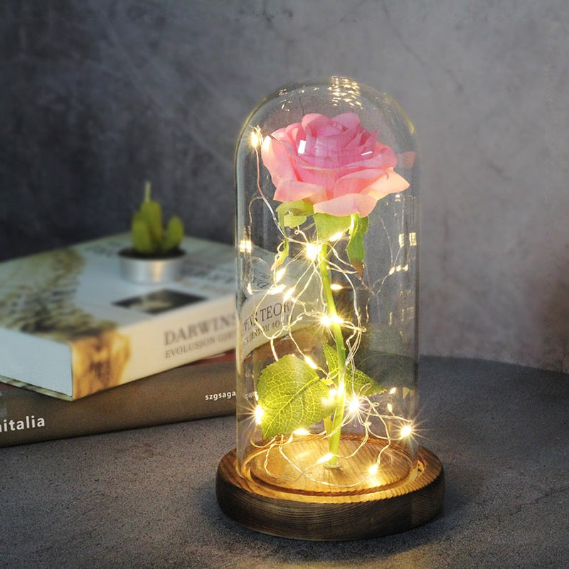 Artificial Flowers Beauty and the Beast Eternal Rose in Glass Cover Valentine