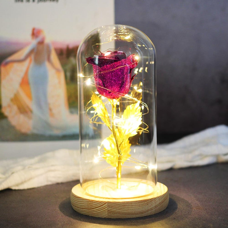 Artificial Flowers Beauty and the Beast Eternal Rose in Glass Cover Valentine